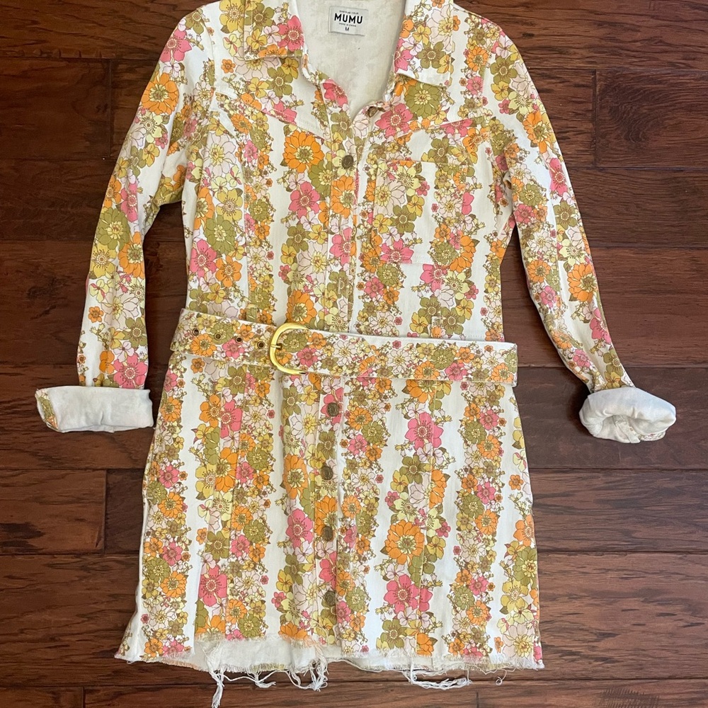 Floral Belted Denim Dress